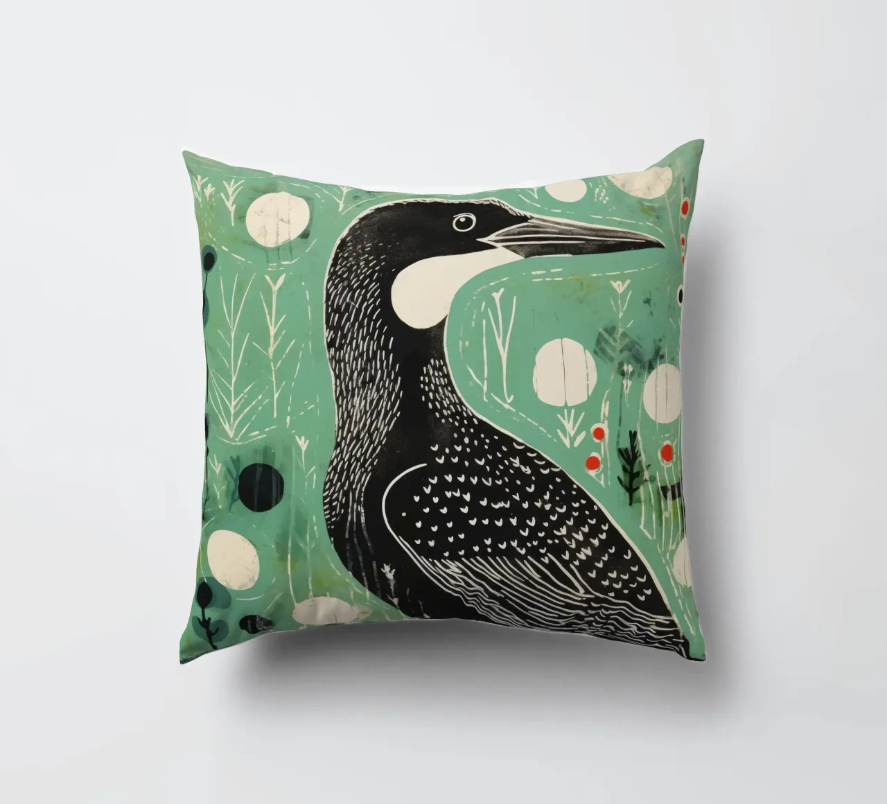Cormorano verde 1 cuscino da Minimal Animal Art