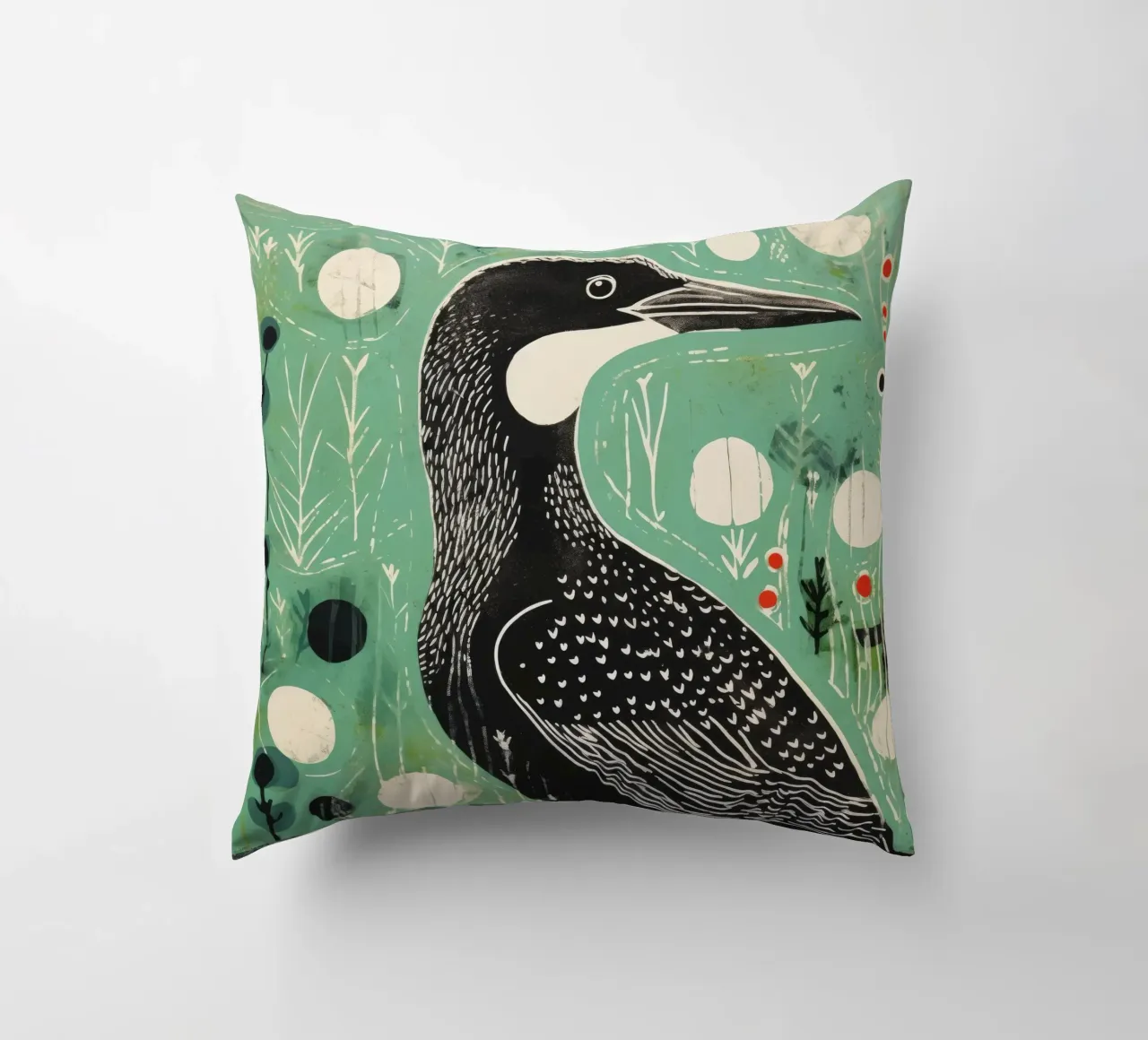 Cormorano verde 1 cuscino da Minimal Animal Art