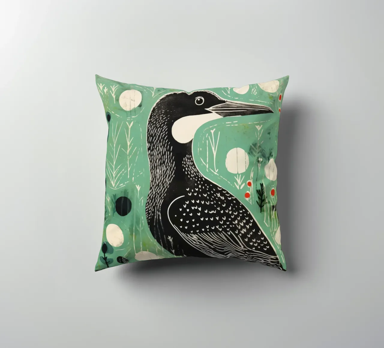 Cormorano verde 1 cuscino da Minimal Animal Art