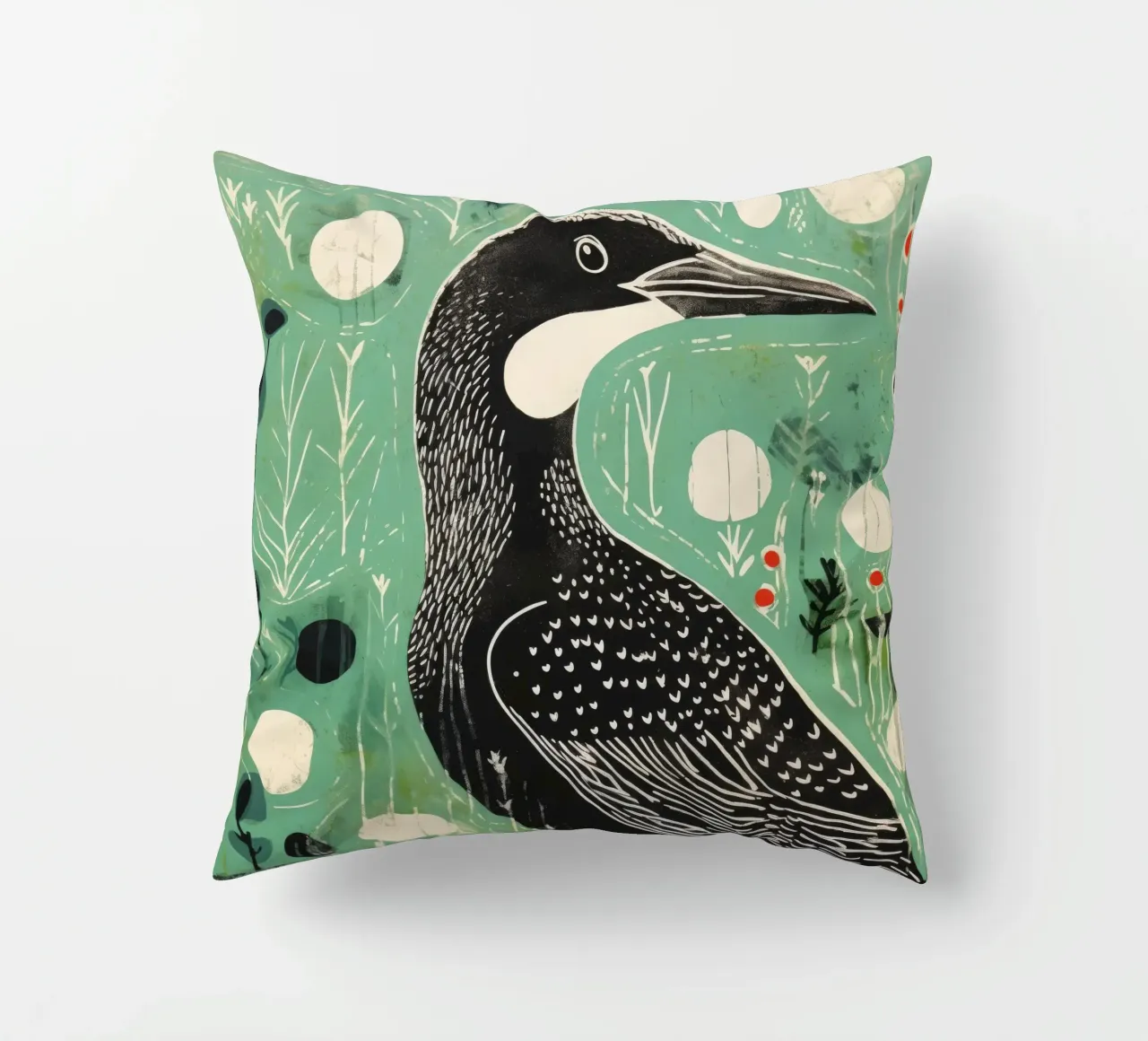 Cormorano verde 1 cuscino da Minimal Animal Art