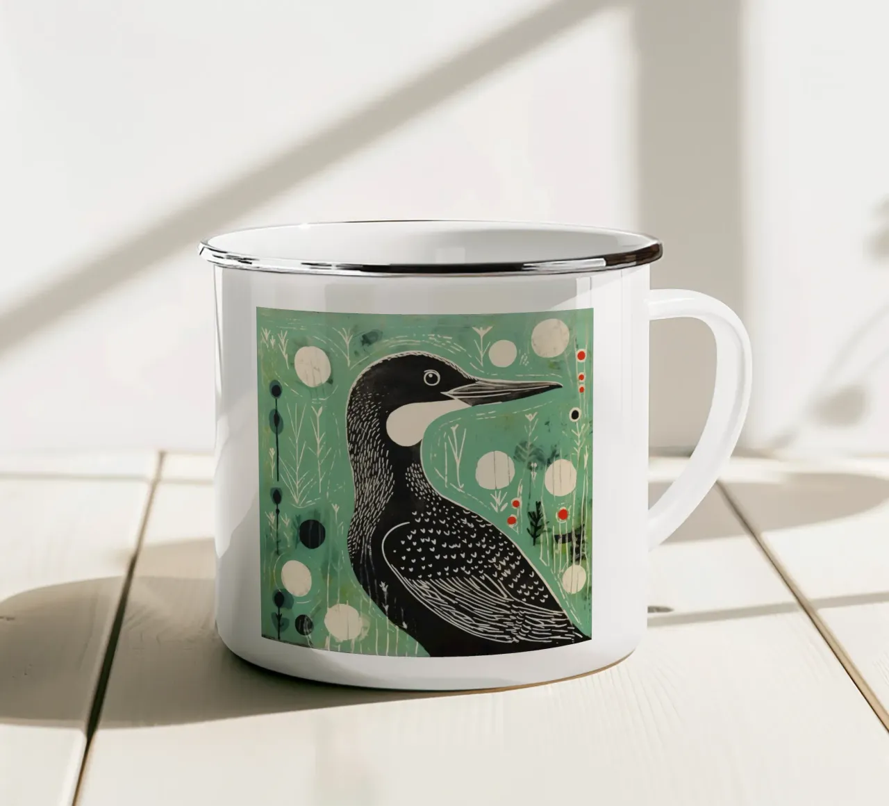 Cormorano verde 1 tazza in smalto da Minimal Animal Art