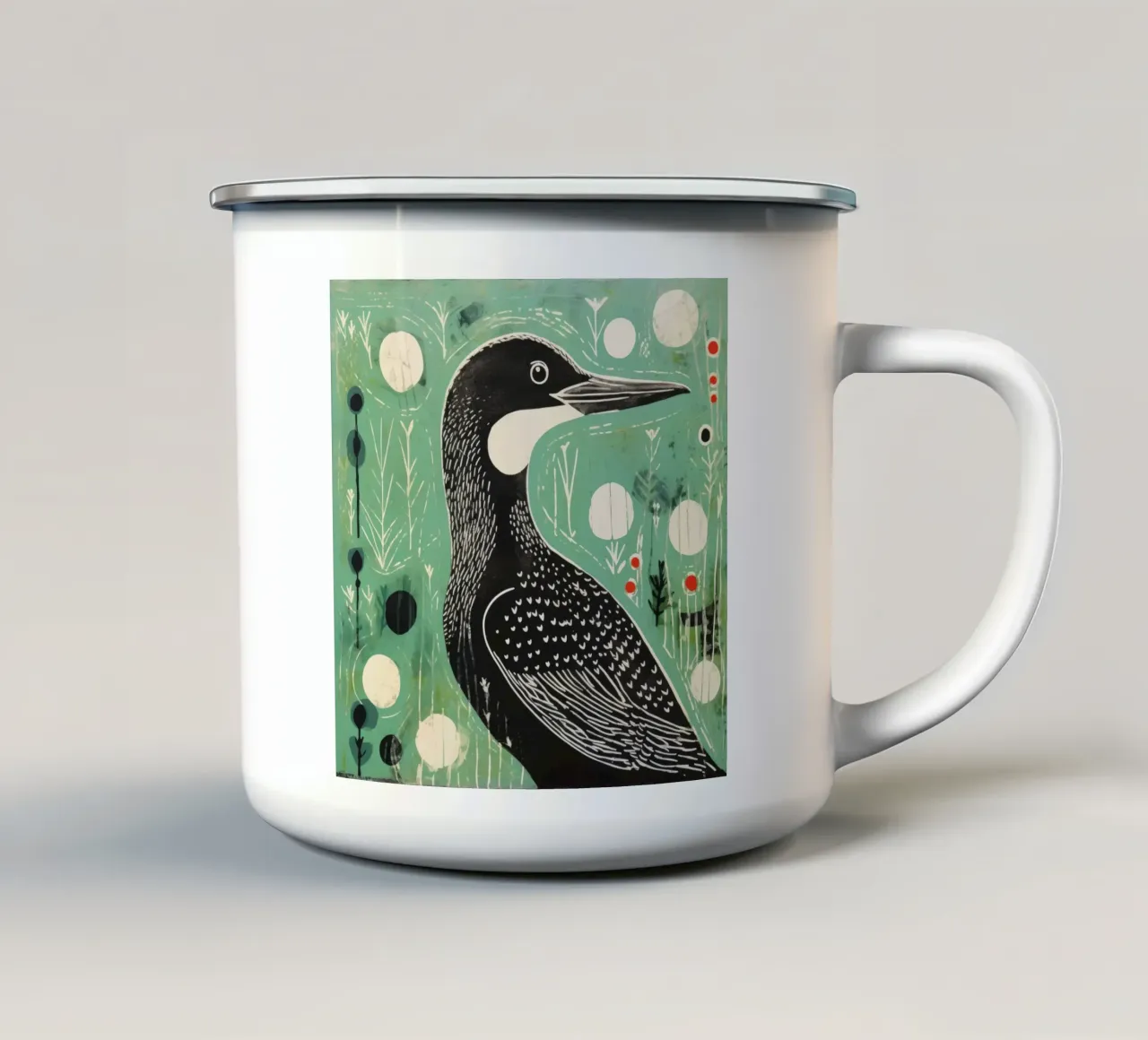 Cormorano verde 1 tazza in smalto da Minimal Animal Art