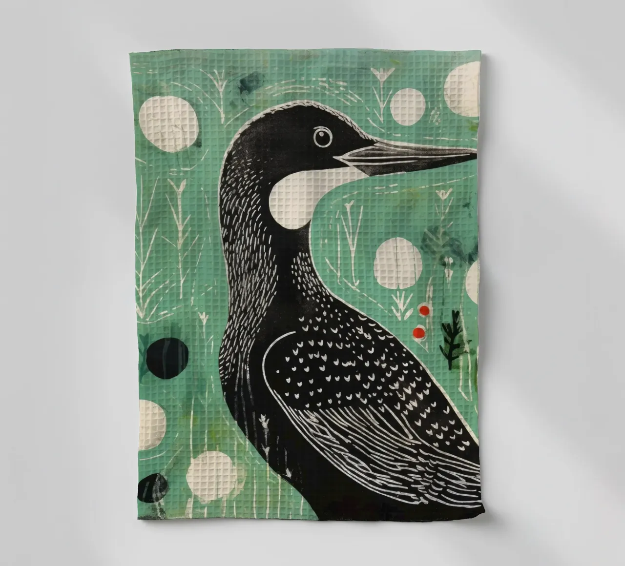 Cormorano verde 1 canovaccio da cucina da Minimal Animal Art
