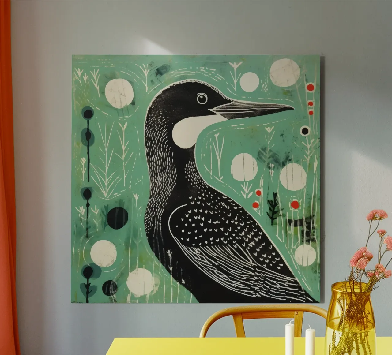 Cormorano verde 1 alluminio dibond da Minimal Animal Art