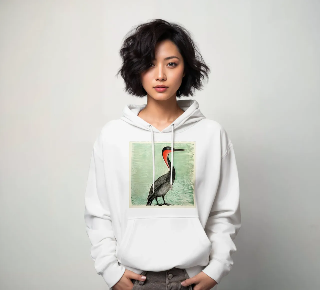 Cormorano verde felpa con cappuccio da Minimal Animal Art