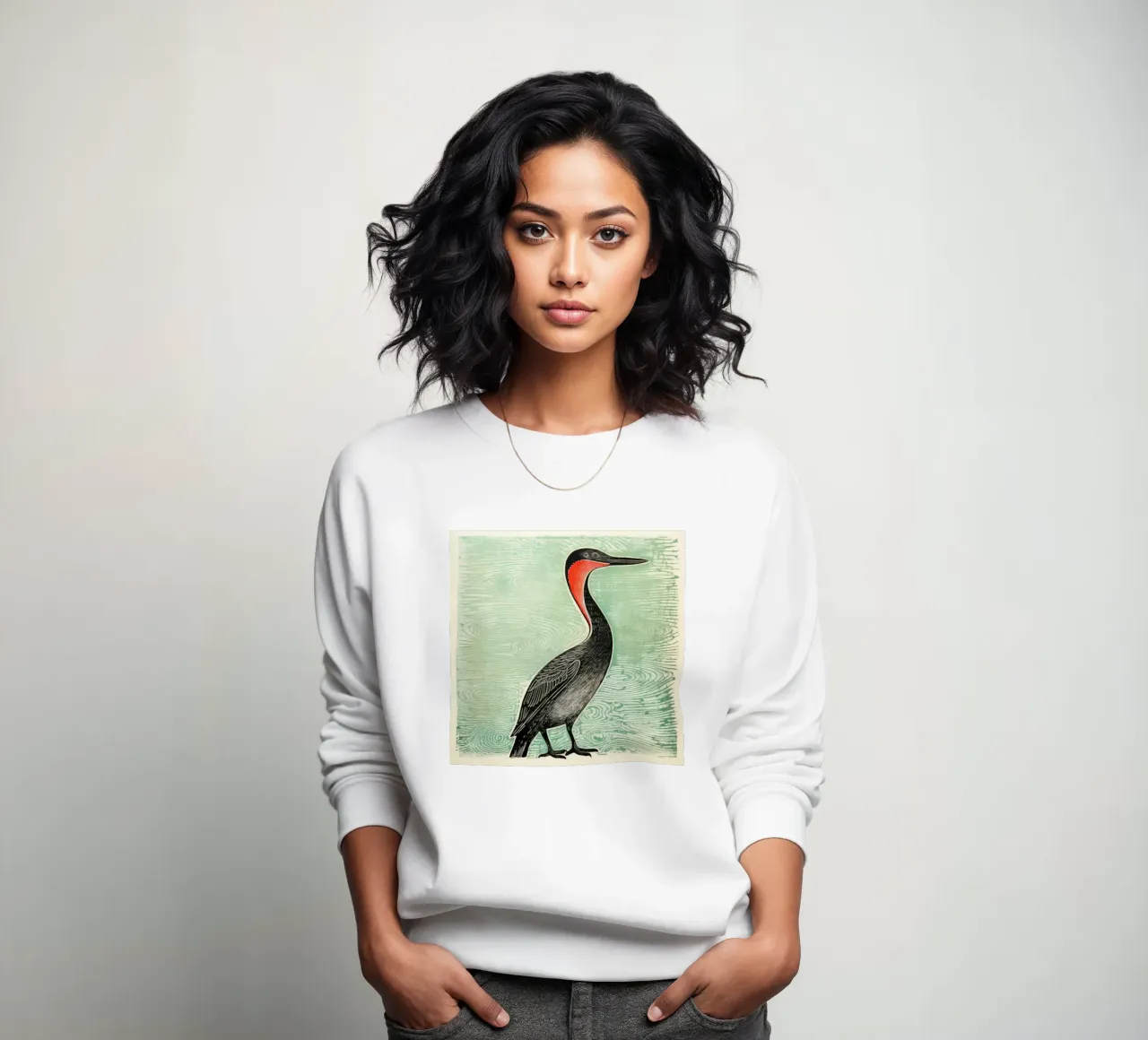 Cormorano verde felpa da Minimal Animal Art