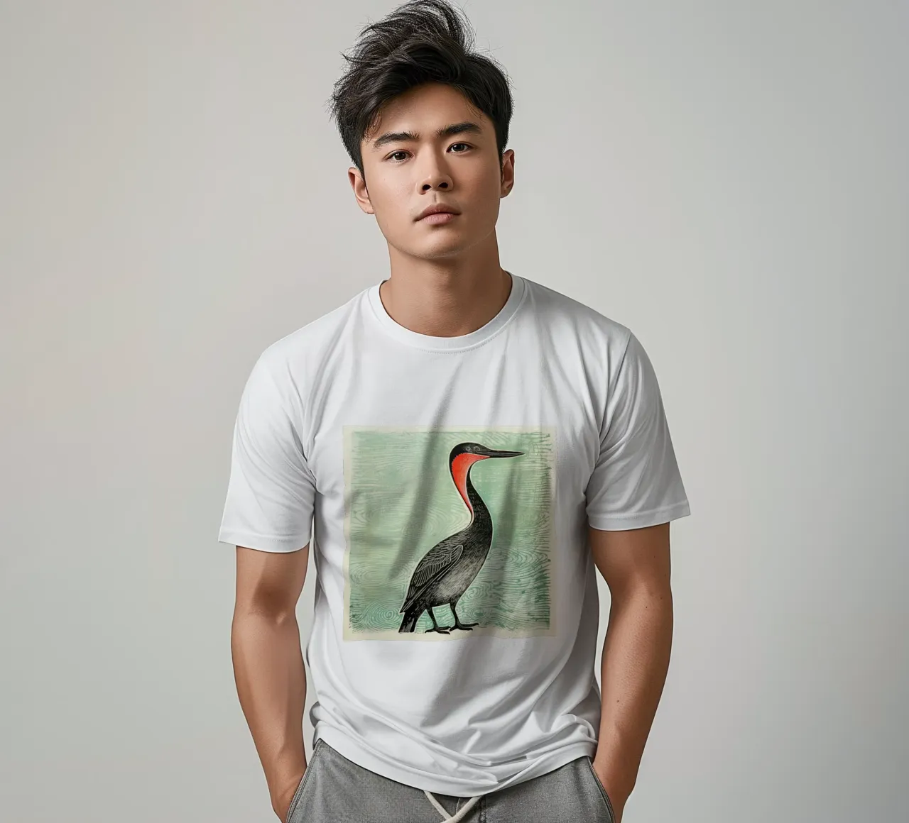 Groene aalscholver t-shirt van Minimal Animal Art