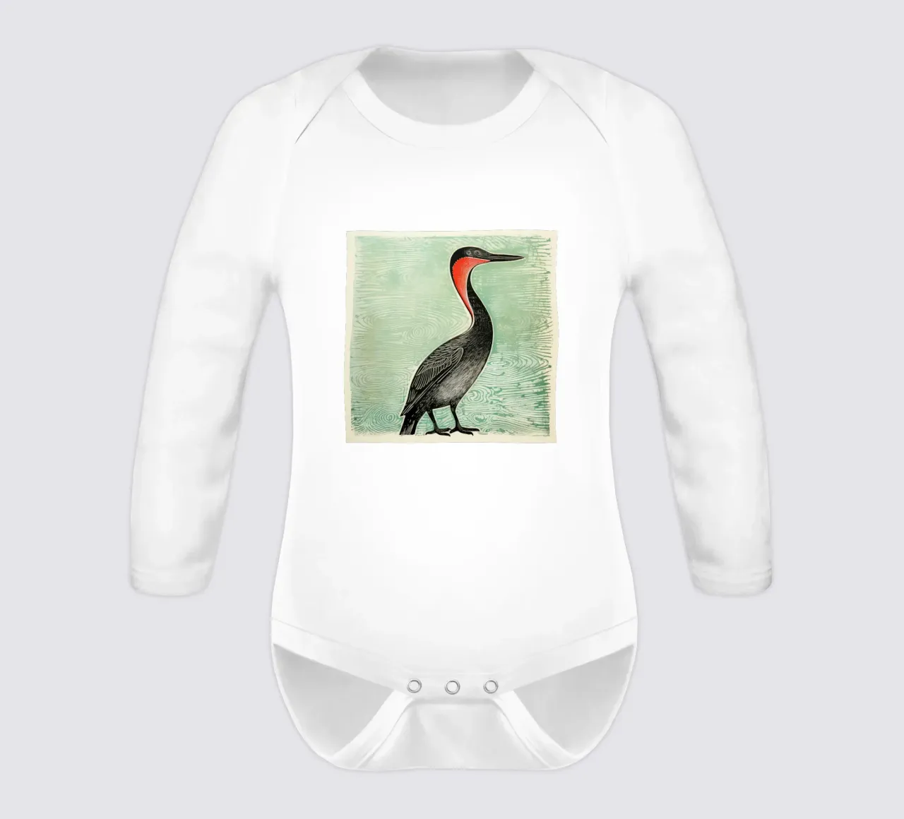 Groene aalscholver 2 babyrompertje lange mouwen van Minimal Animal Art