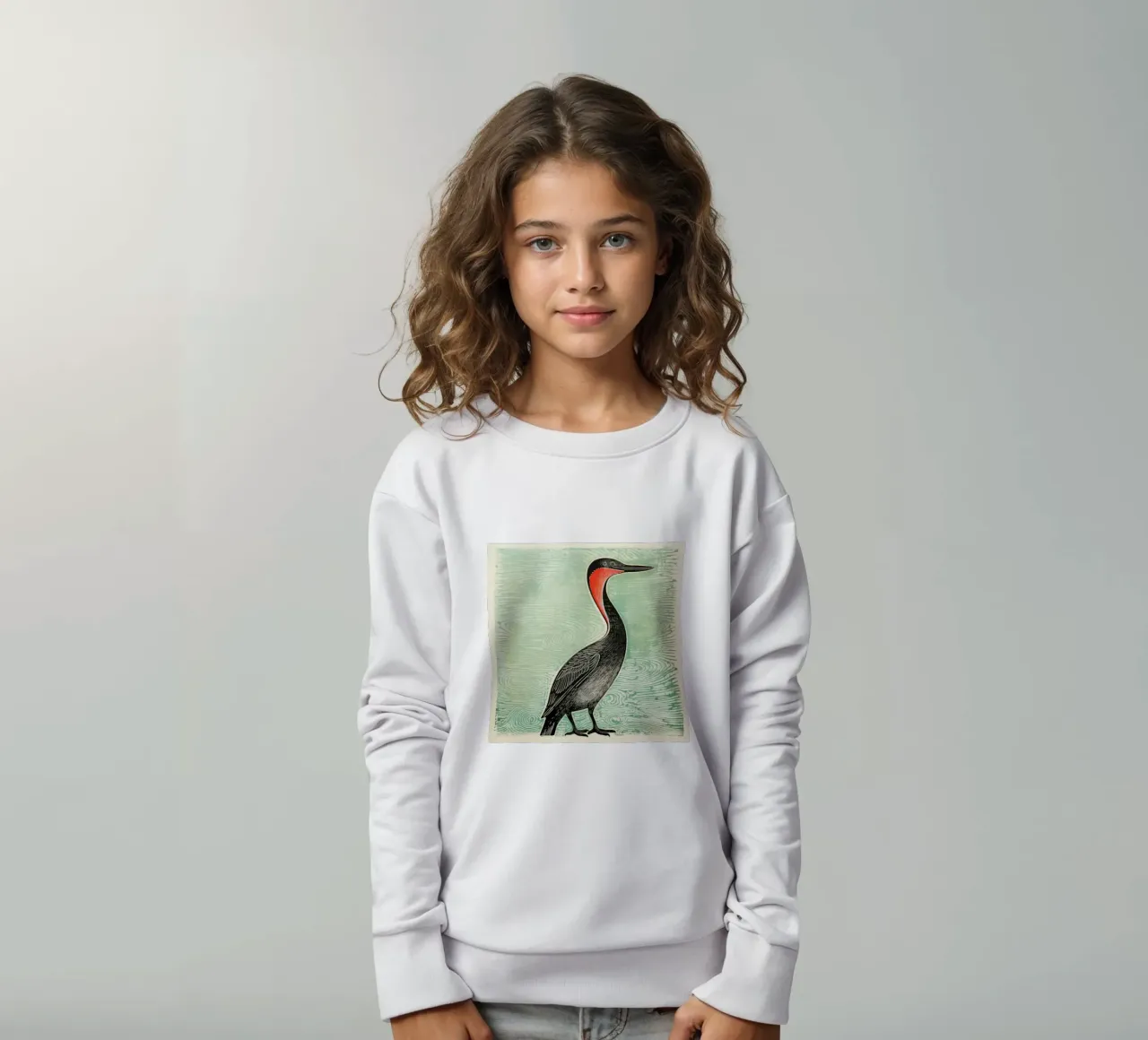 Cormorano verde 2 felpa bambino da Minimal Animal Art