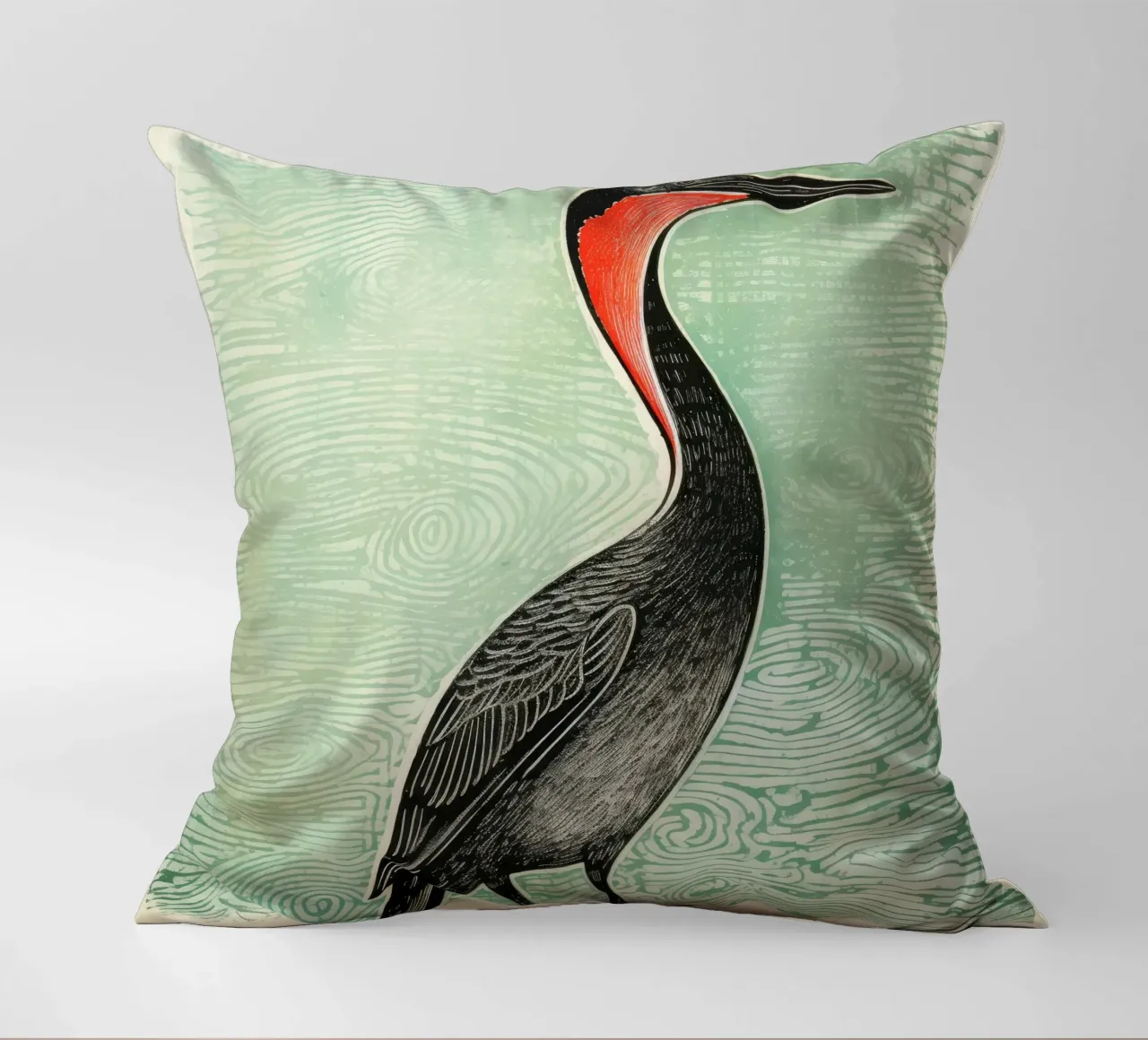 Cormorano verde cuscino da Minimal Animal Art
