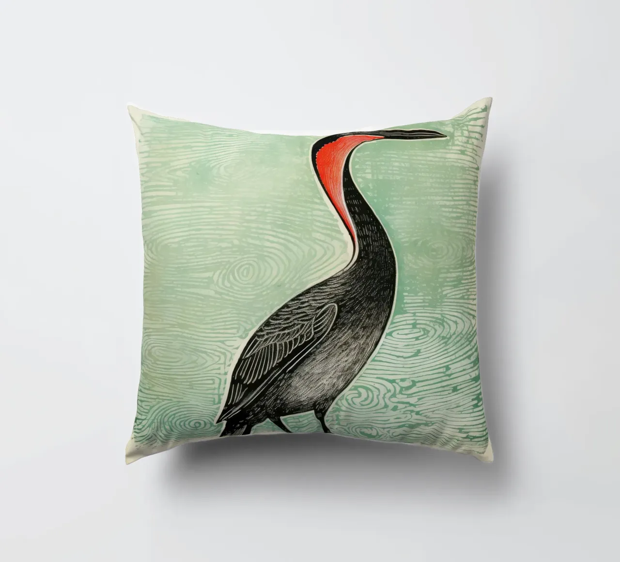 Cormorano verde cuscino da Minimal Animal Art