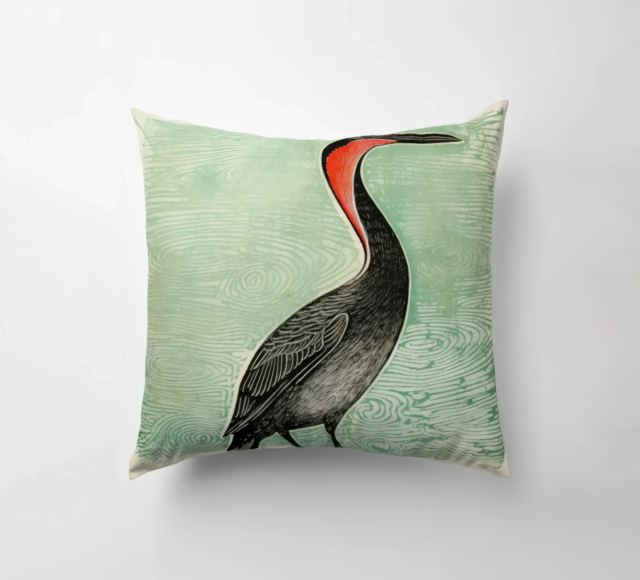 Cormorano verde cuscino da Minimal Animal Art
