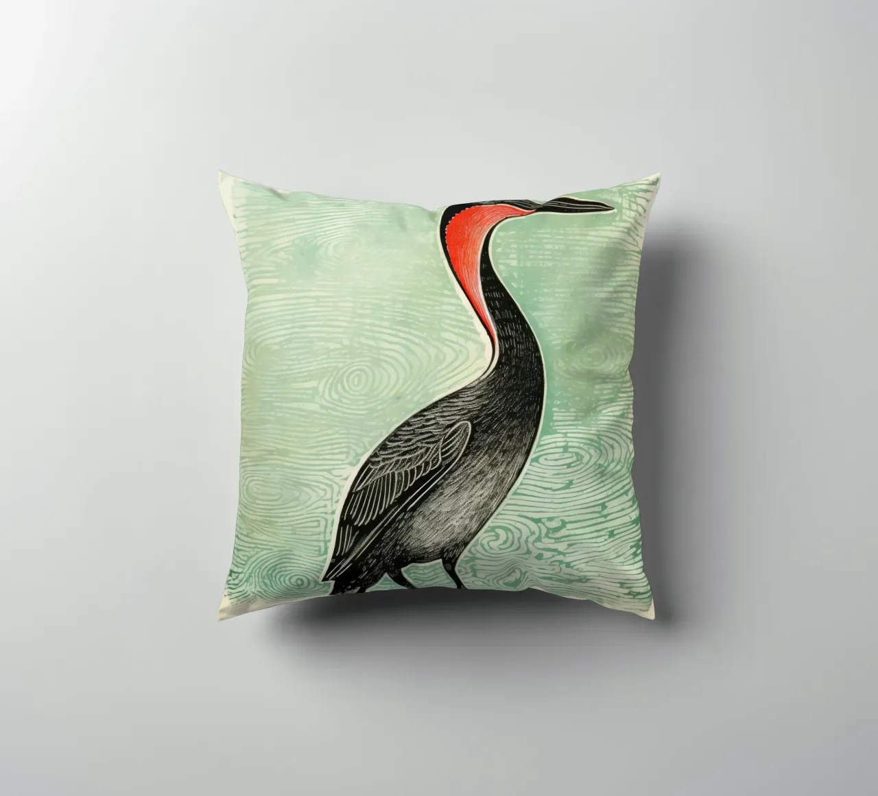 Cormorano verde cuscino da Minimal Animal Art