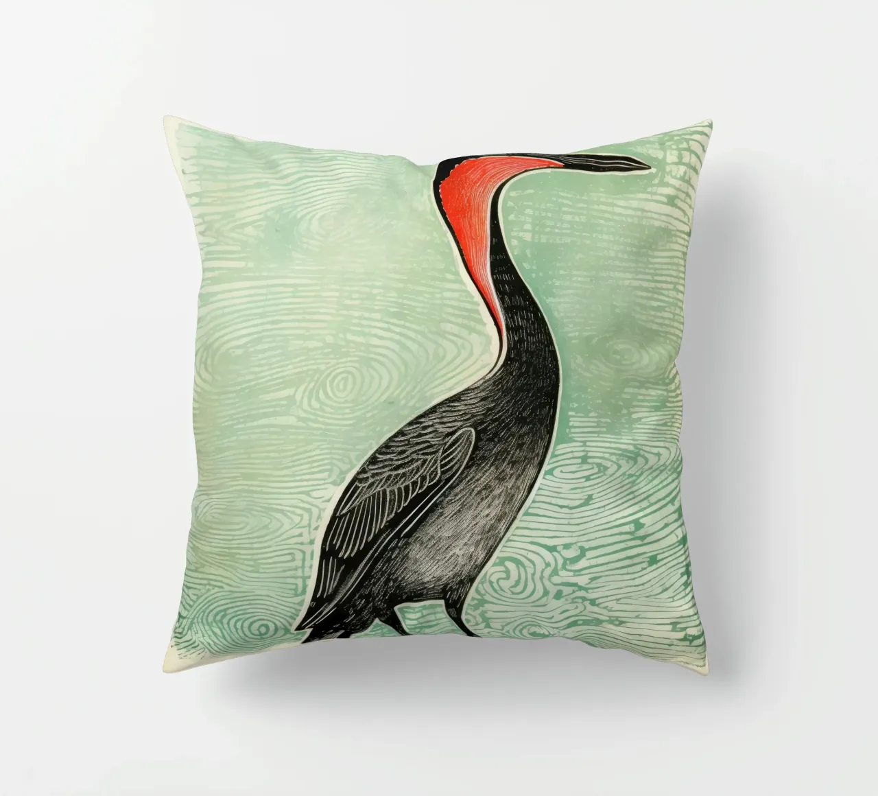 Cormorano verde cuscino da Minimal Animal Art