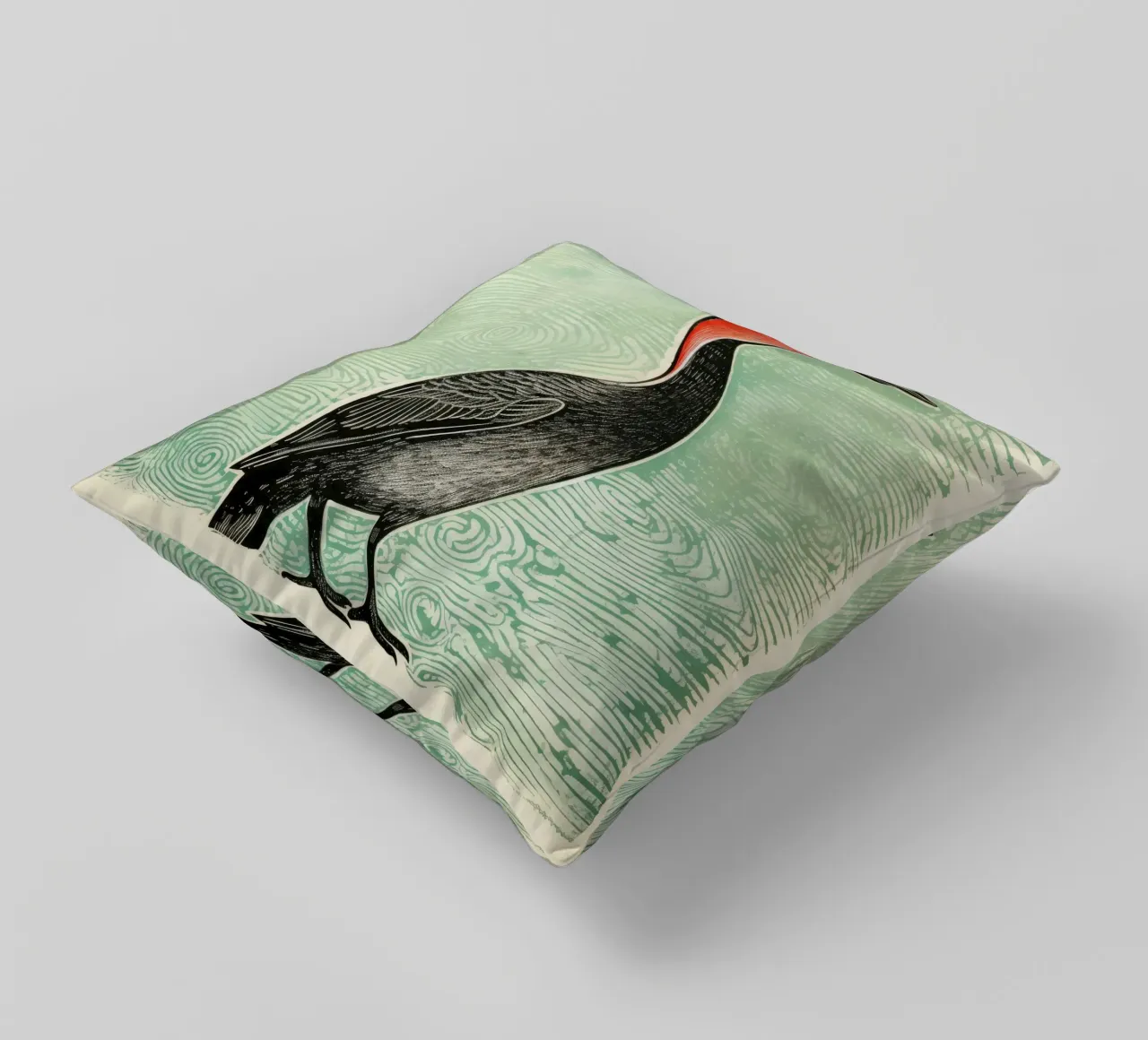 Cormorano verde cuscino da Minimal Animal Art