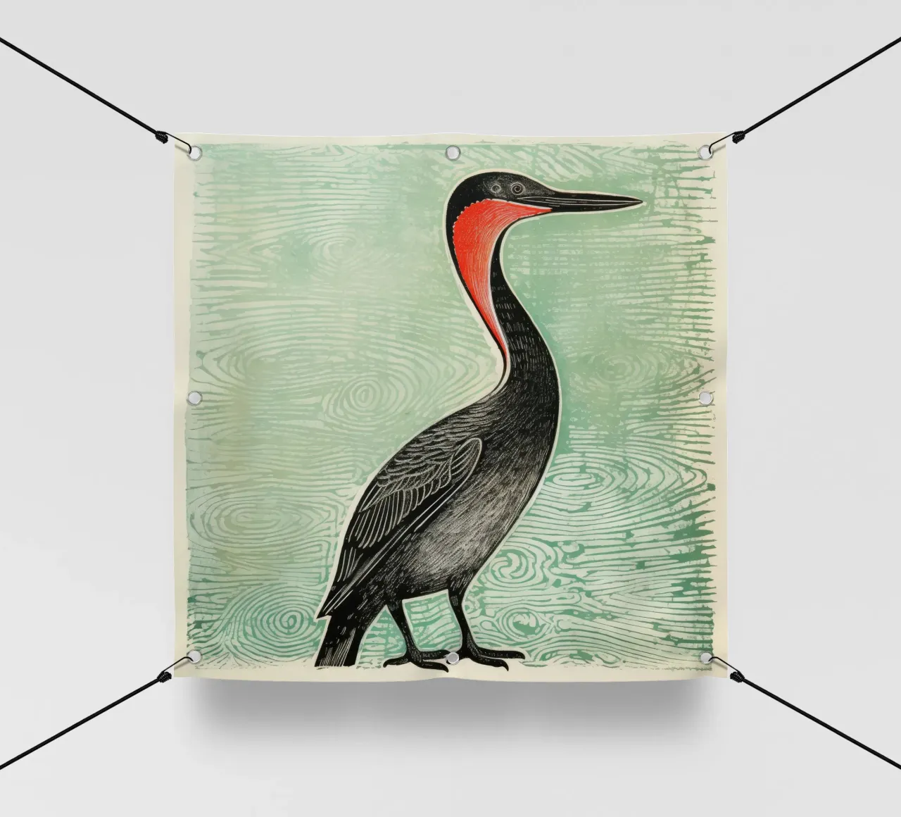 Cormorano verde telo in pvc da Minimal Animal Art