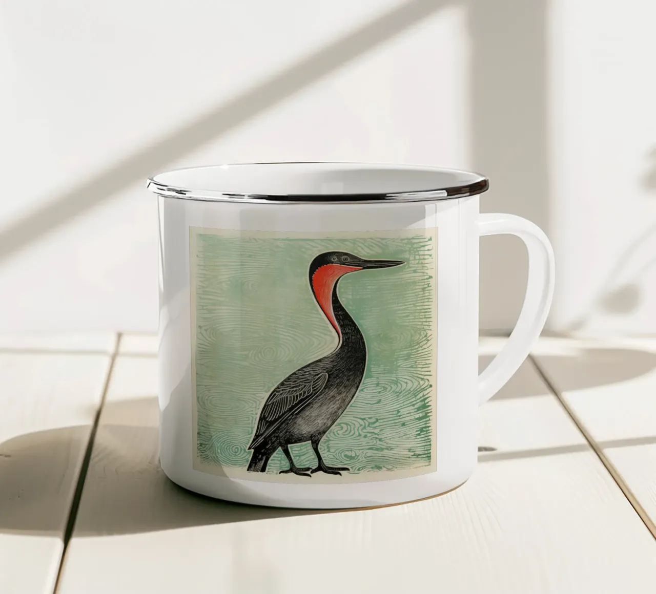 Cormorano verde 2 tazza in smalto da Minimal Animal Art