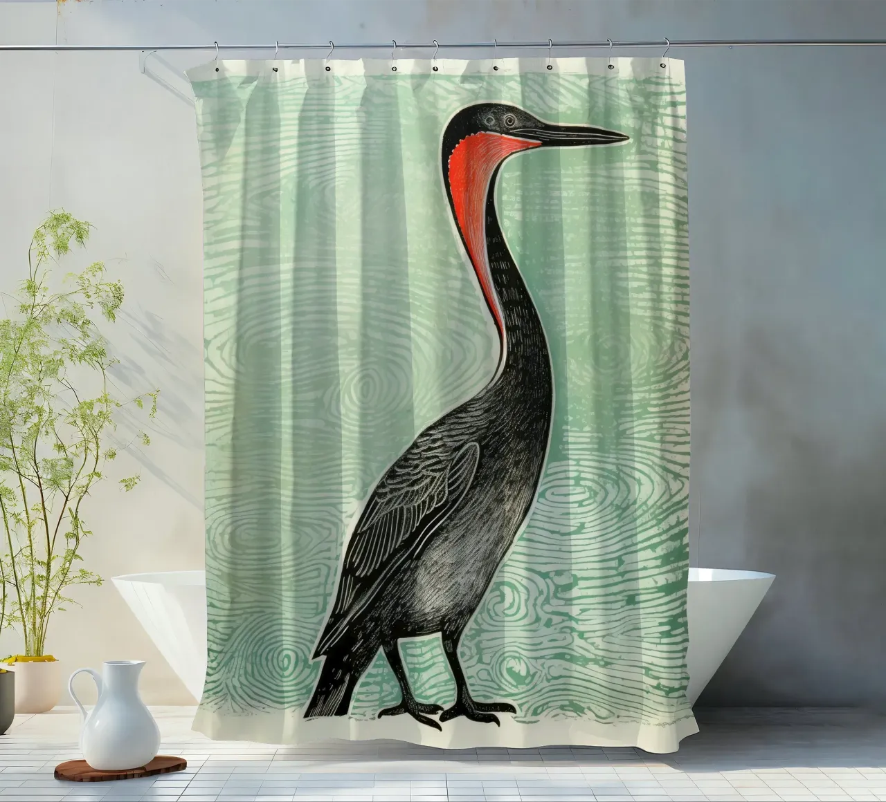 Groene aalscholver douchegordijn van Minimal Animal Art