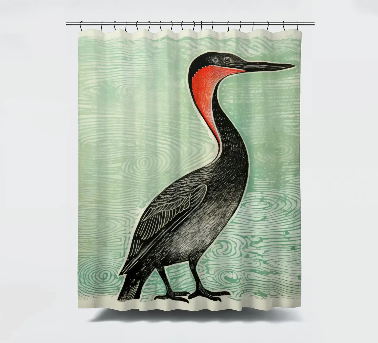 Groene aalscholver douchegordijn van Minimal Animal Art