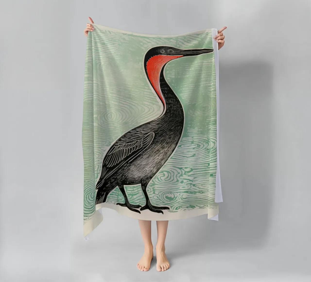 Cormorano verde 2 telo mare da Minimal Animal Art