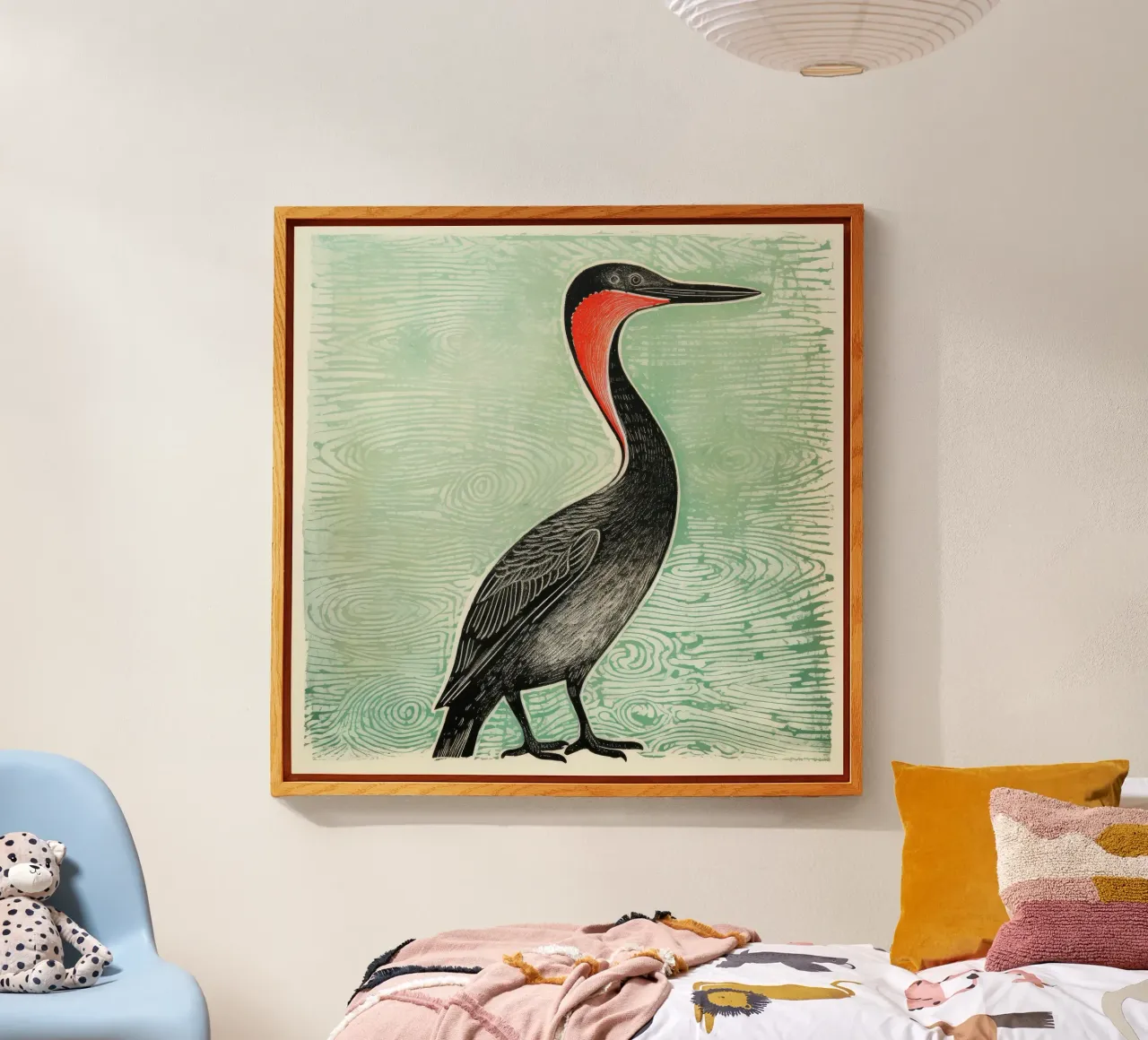 Groene aalscholver acryl van Minimal Animal Art