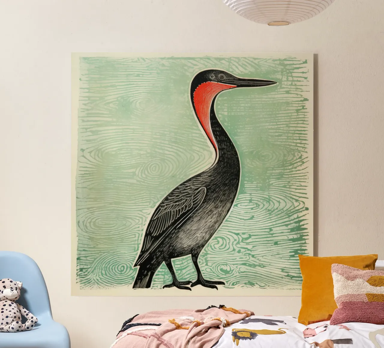 Groene aalscholver acryl van Minimal Animal Art