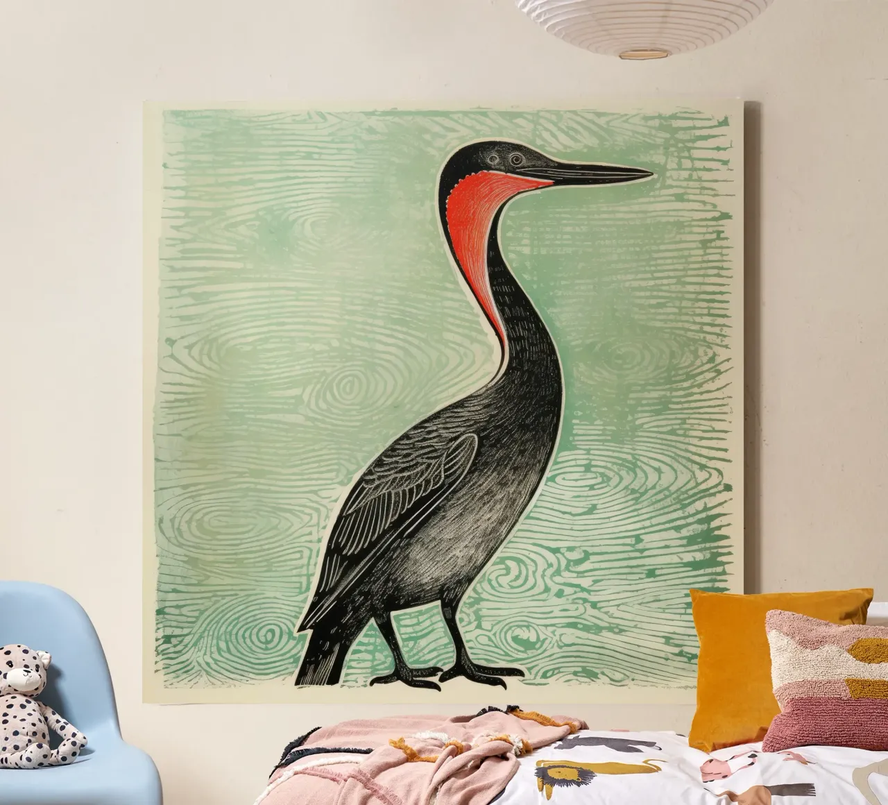 Cormorano verde 2 tela da Minimal Animal Art