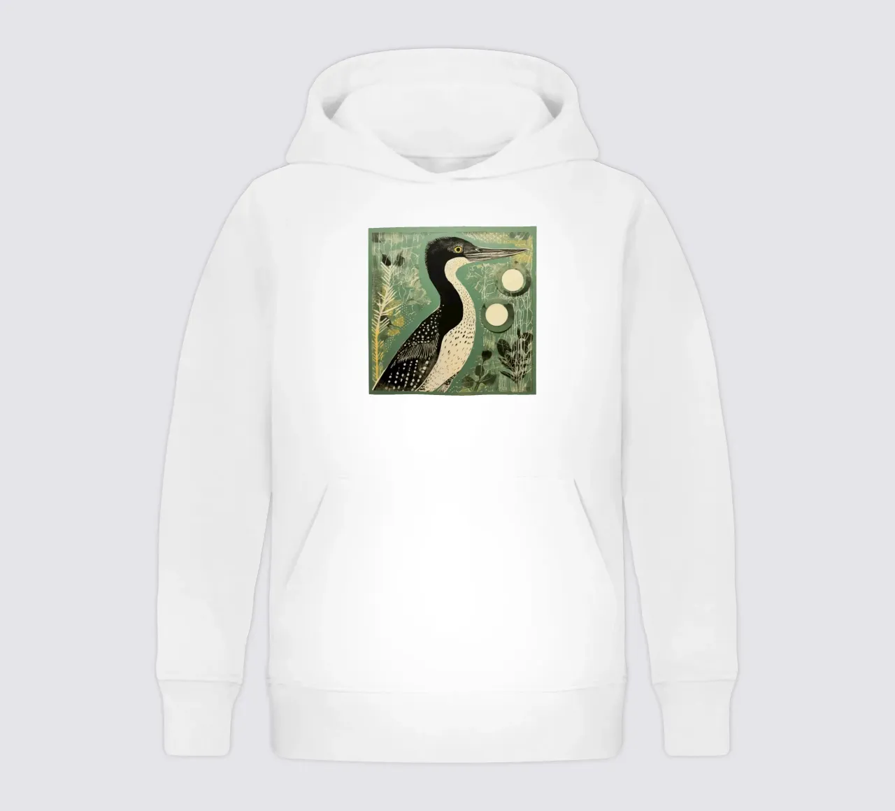 Cormorano verde 3 felpa bambino con cappuccio da Minimal Animal Art