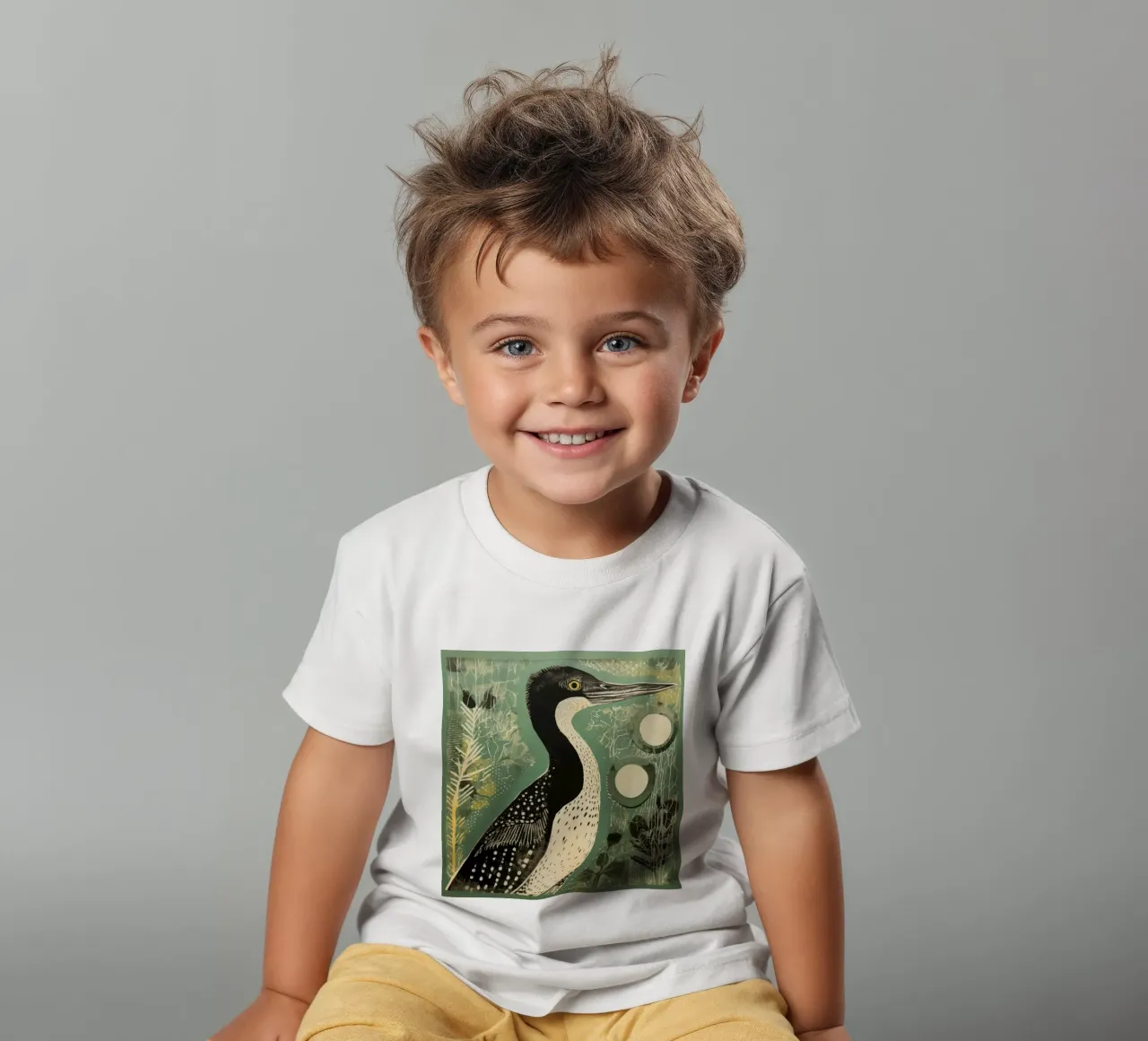 Cormorano verde 3 t-shirt bambini da Minimal Animal Art