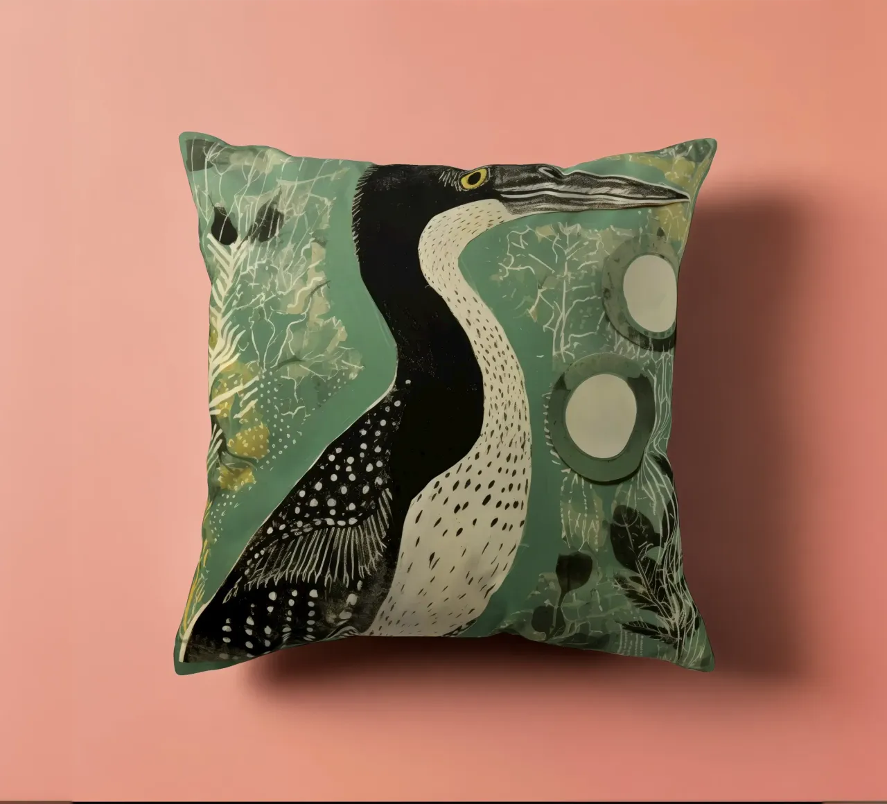 Cormorano verde cuscino da Minimal Animal Art