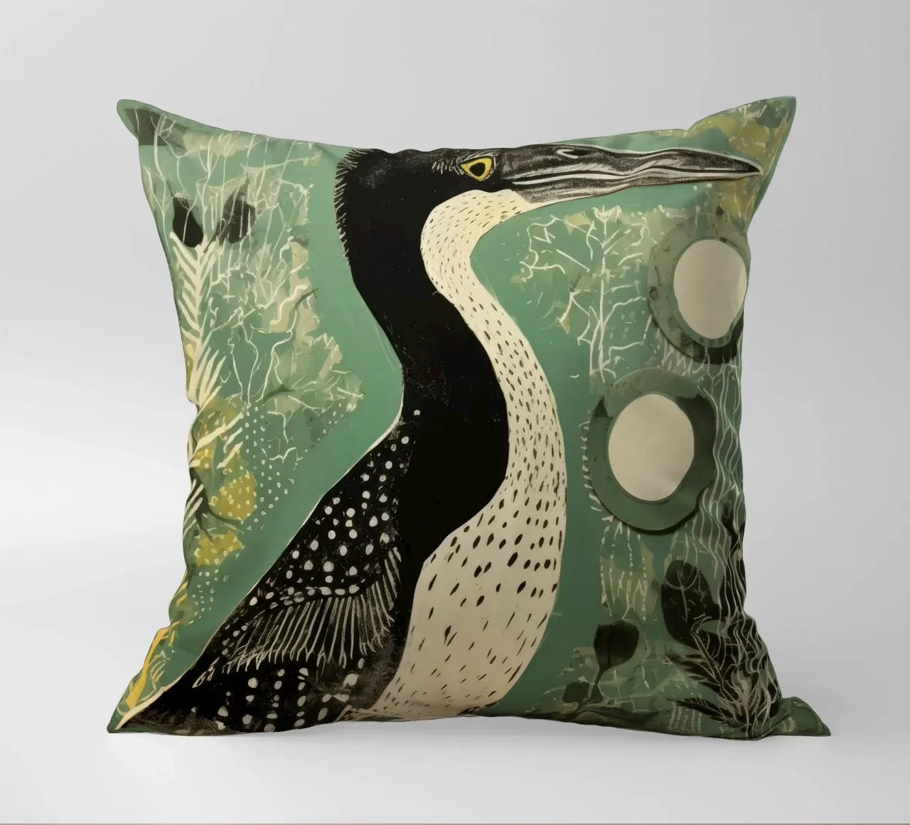 Cormorano verde cuscino da Minimal Animal Art