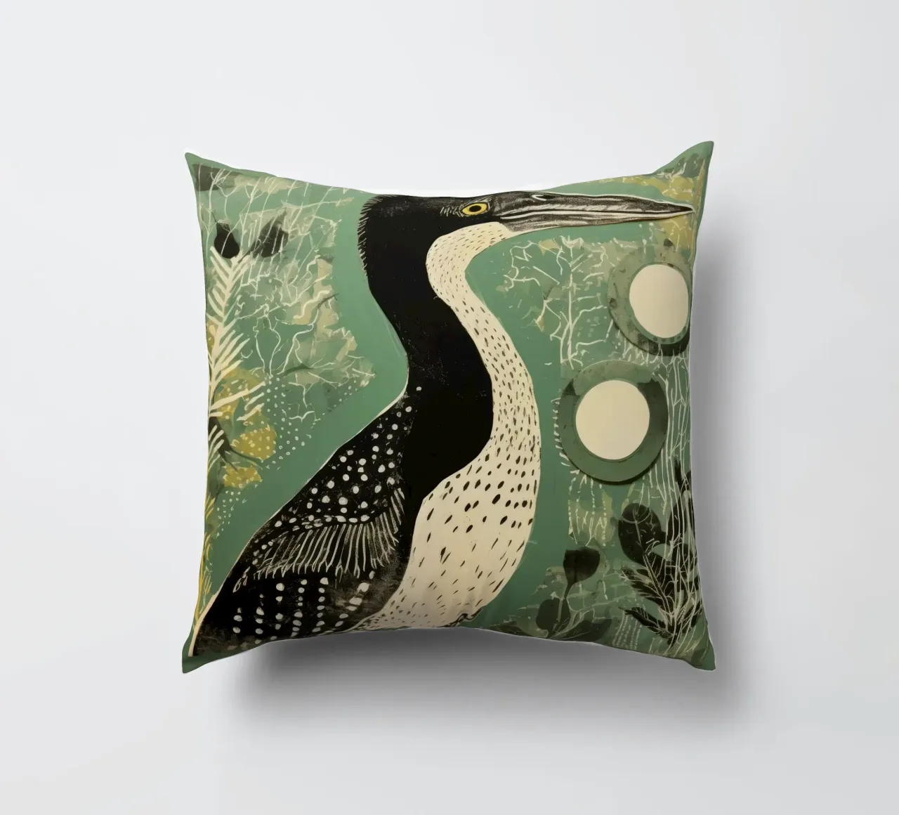 Cormorano verde cuscino da Minimal Animal Art