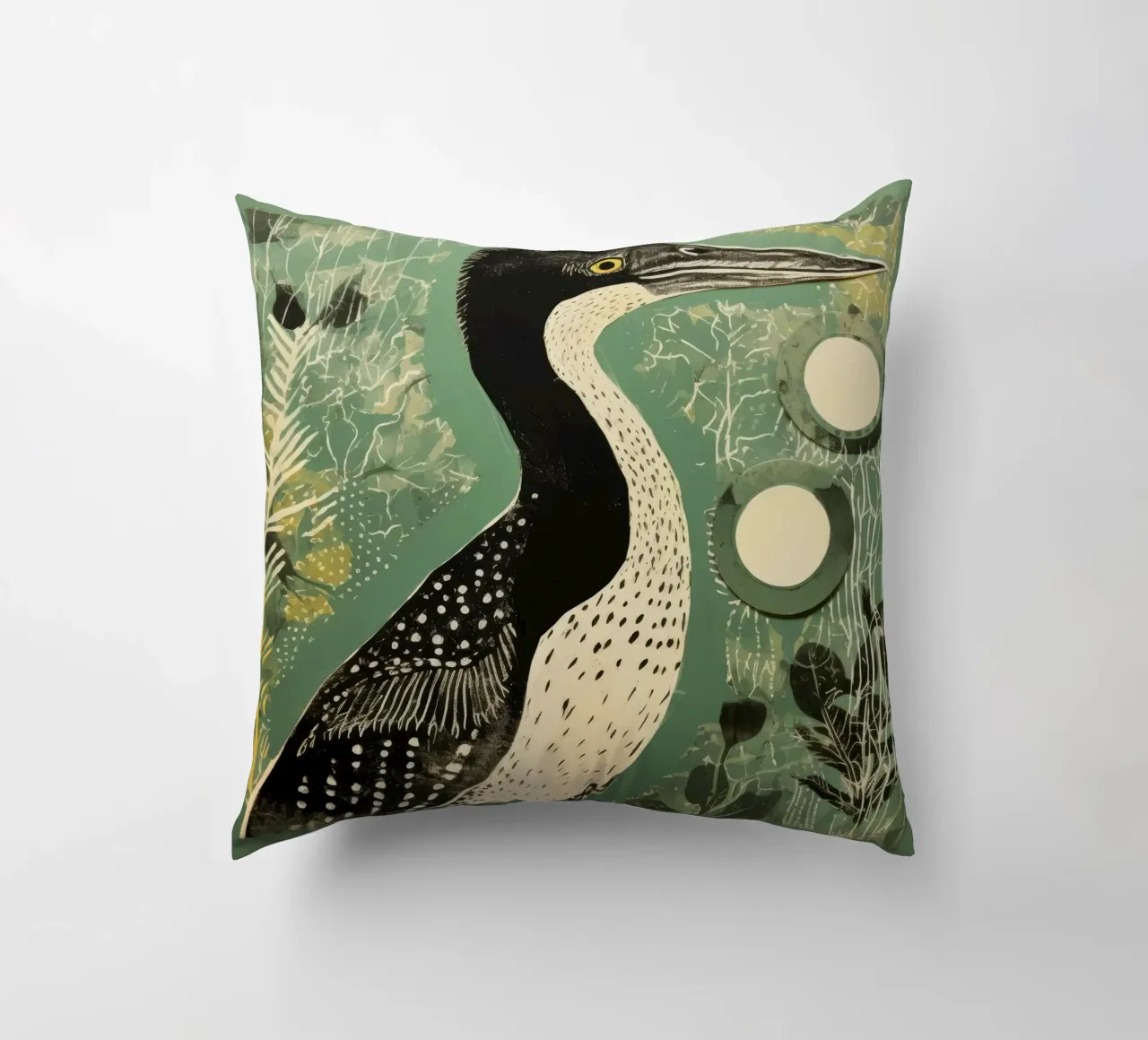 Cormorano verde cuscino da Minimal Animal Art