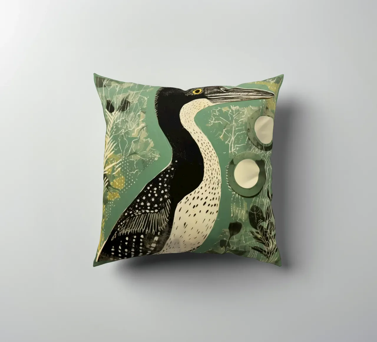 Cormorano verde cuscino da Minimal Animal Art