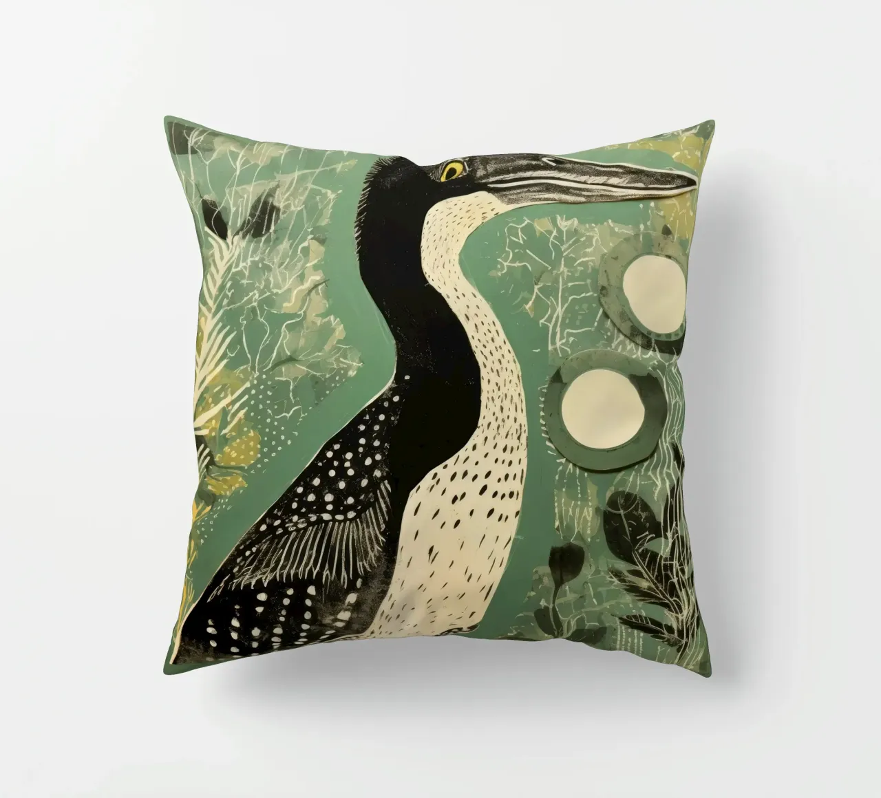 Cormorano verde cuscino da Minimal Animal Art