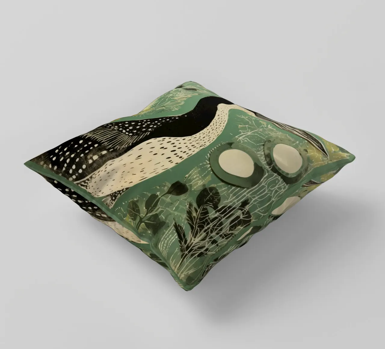 Cormorano verde cuscino da Minimal Animal Art