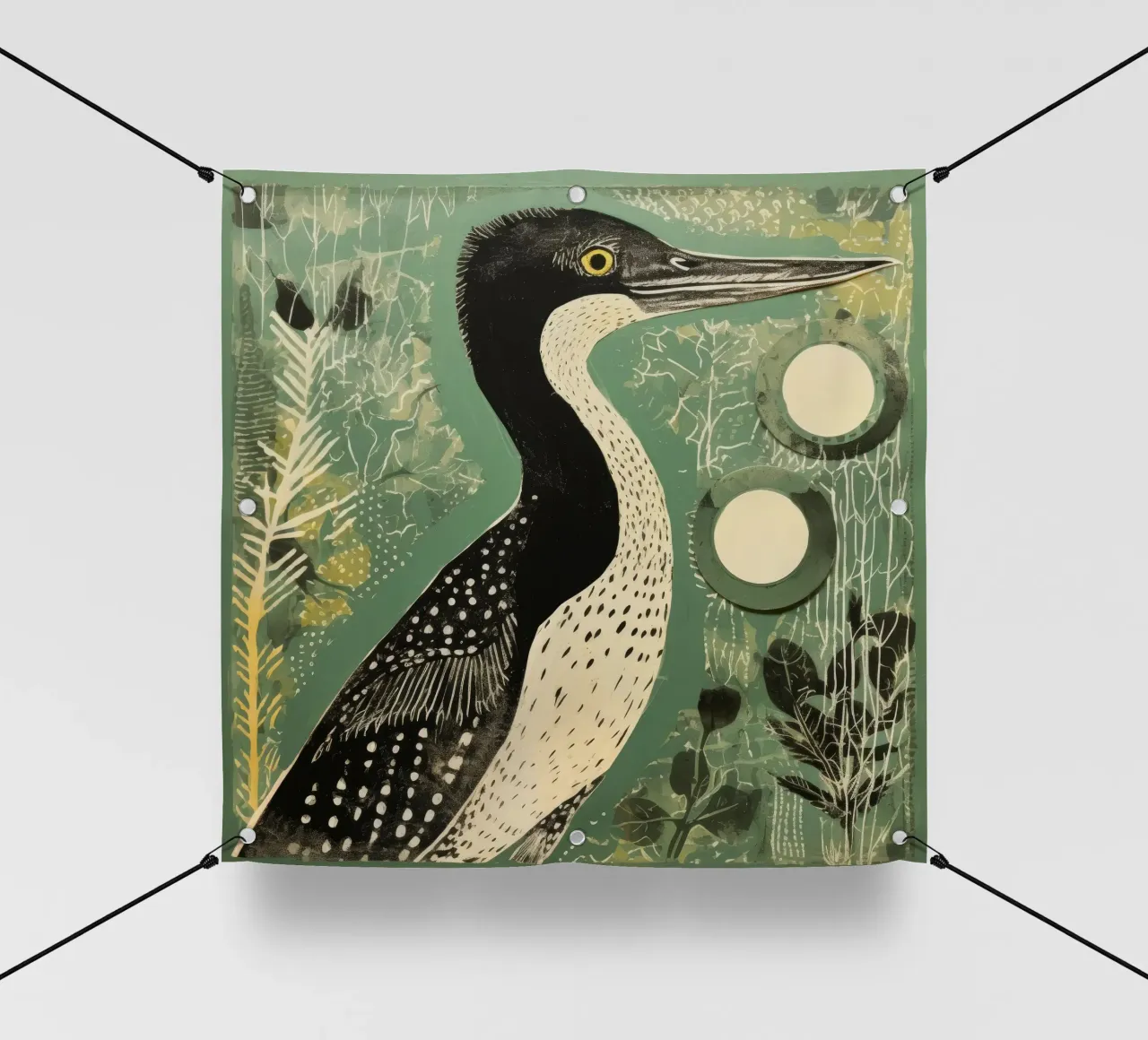 Cormorano verde telo in pvc da Minimal Animal Art