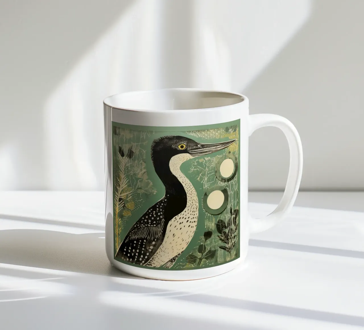 Cormorano verde 3 tazza in ceramica da Minimal Animal Art