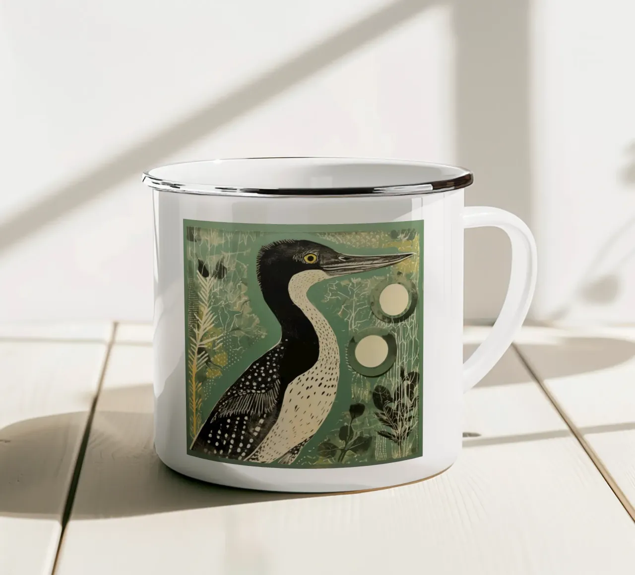 Cormorano verde 3 tazza in smalto da Minimal Animal Art