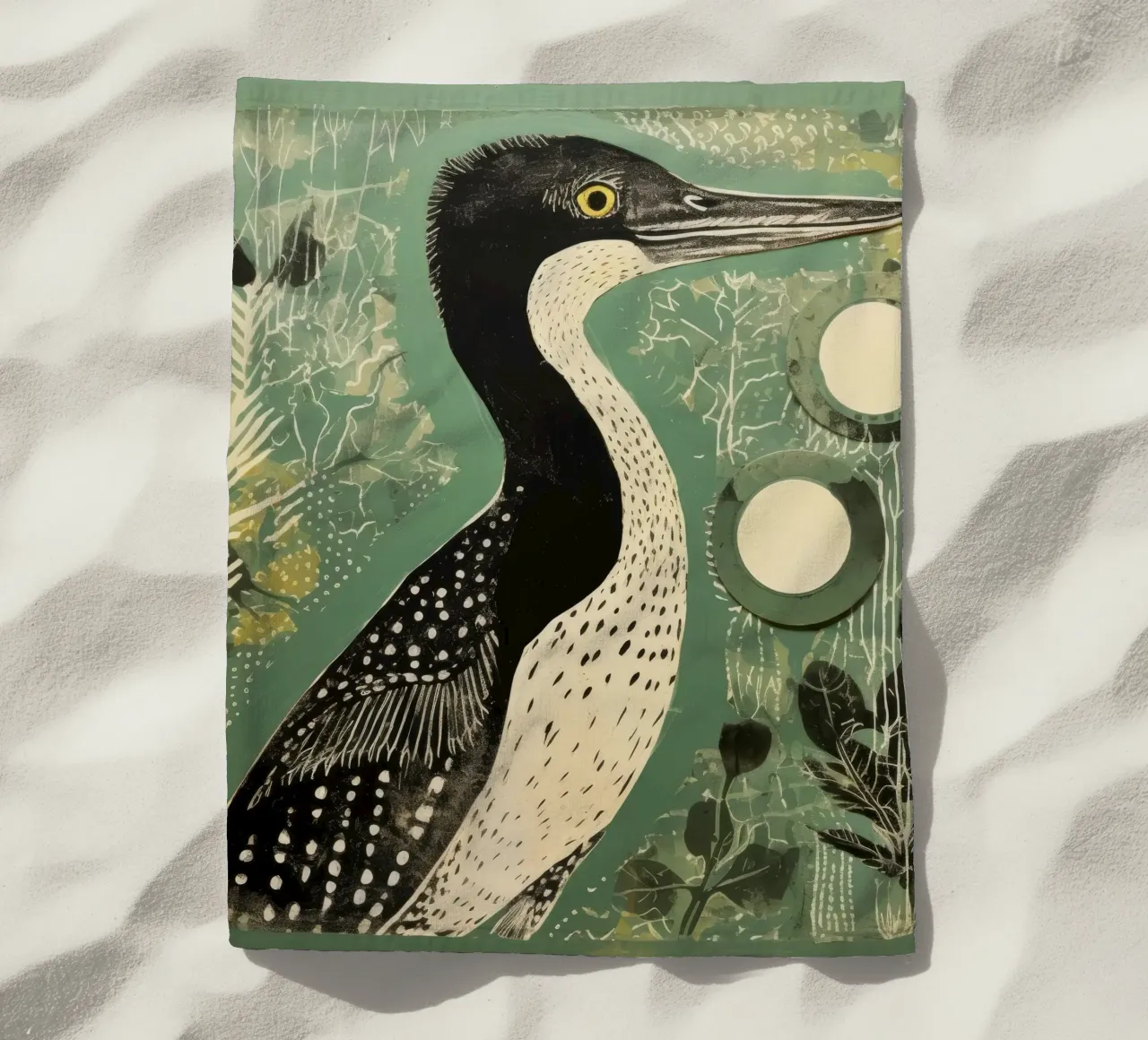 Cormorano verde 3 telo mare da Minimal Animal Art