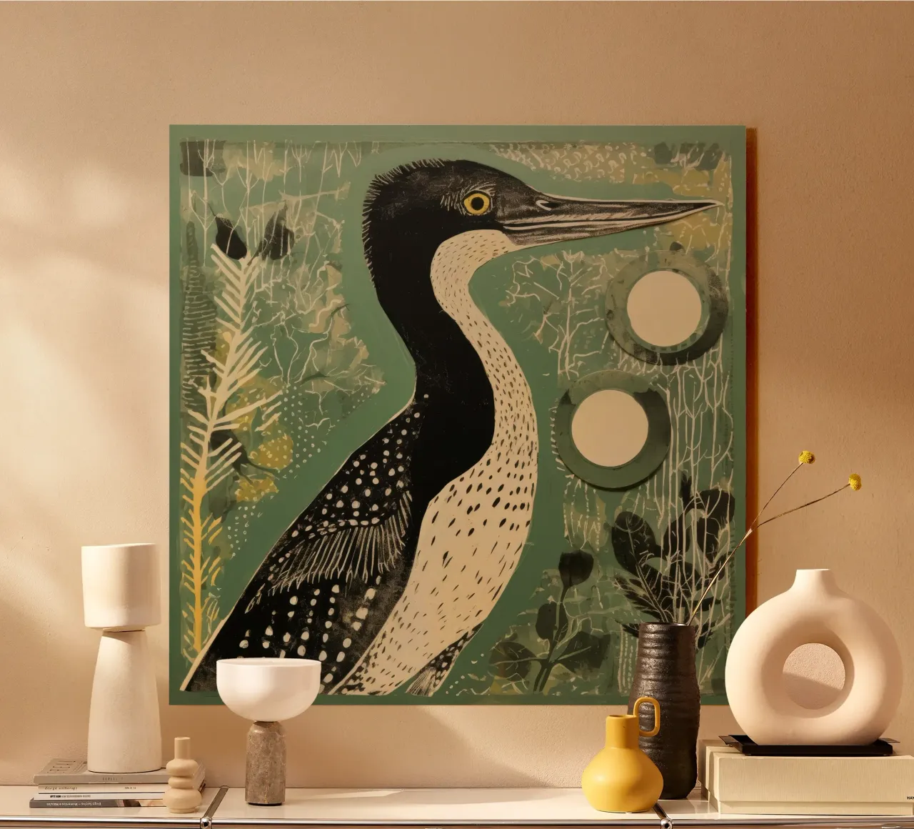 Cormorano verde 3 alluminio dibond da Minimal Animal Art