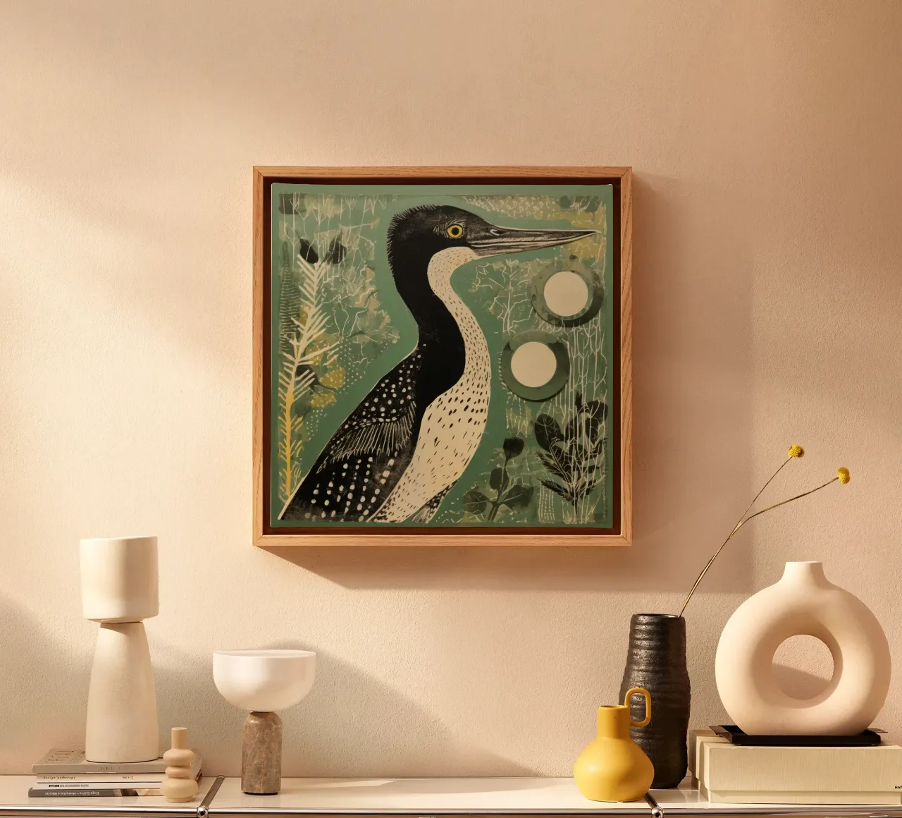 Cormorano verde 3 tela da Minimal Animal Art