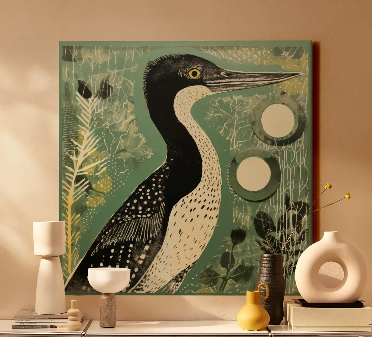 Groene aalscholver canvas van Minimal Animal Art