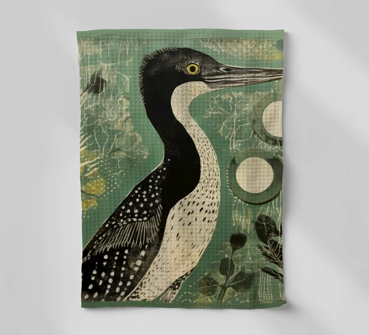 Cormorano verde 3 canovaccio da cucina da Minimal Animal Art