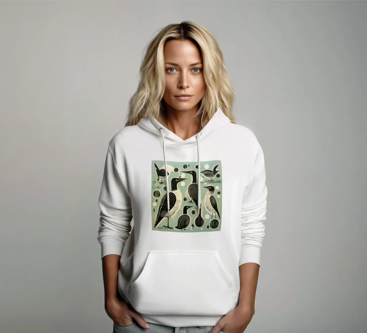 Cormorani verdi felpa con cappuccio da Minimal Animal Art