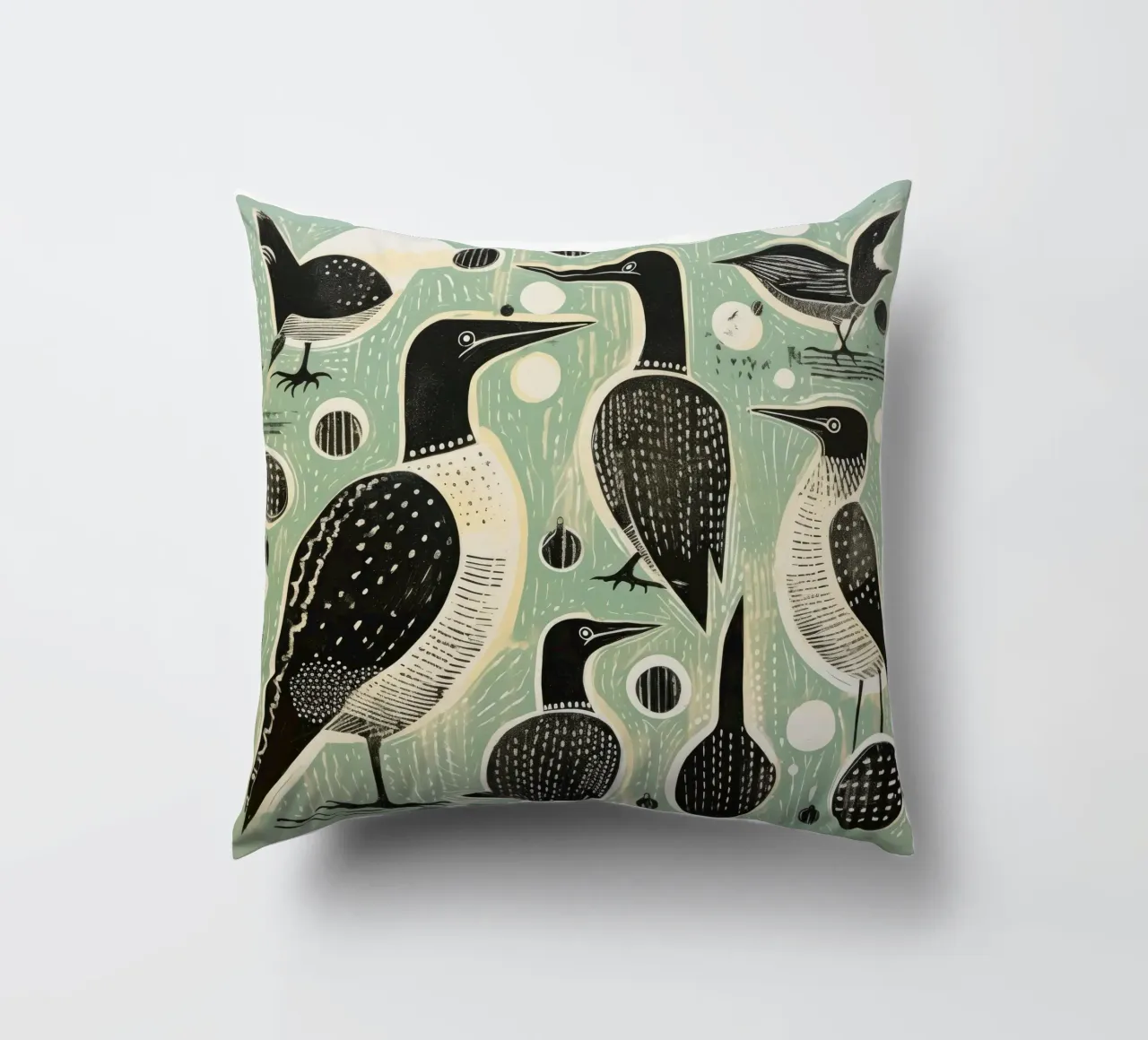 Cormorano verde 4 cuscino da Minimal Animal Art