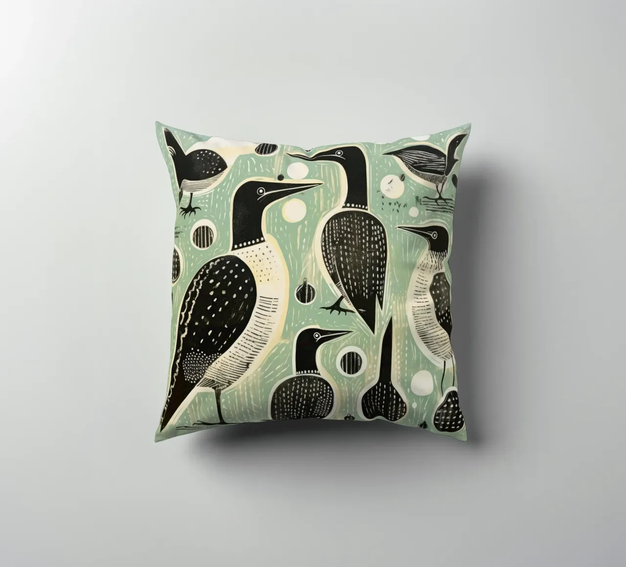 Cormorano verde 4 cuscino da Minimal Animal Art