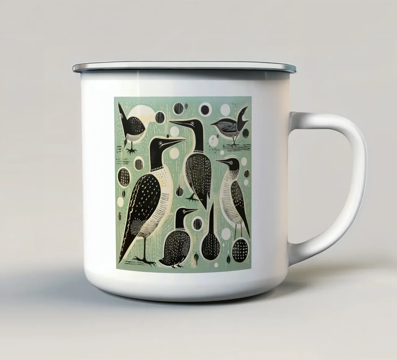 Cormorano verde 4 tazza in smalto da Minimal Animal Art