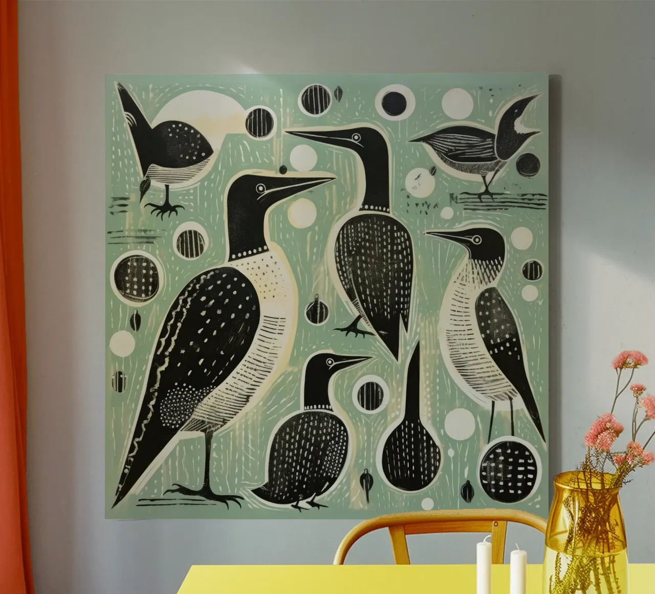 Groene aalscholver 4 canvas van Minimal Animal Art