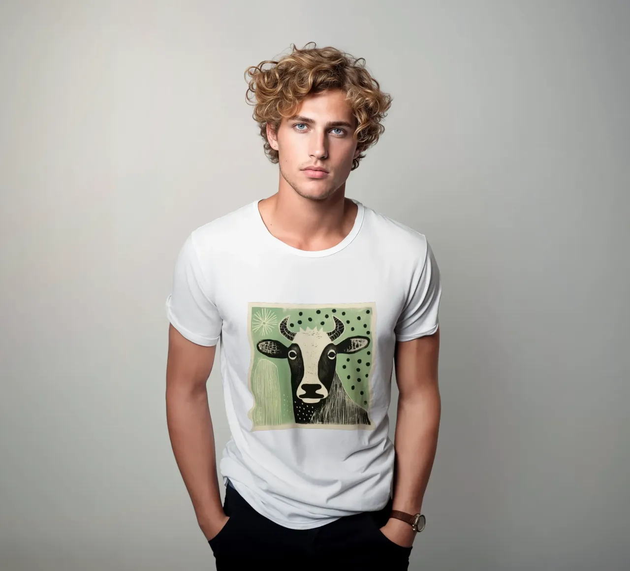 Mucca verde t-shirt da Minimal Animal Art